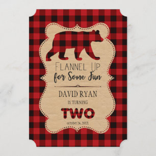 Invitation Chic Red Buffalo Plaid Anniversaire 2 Personnalisé