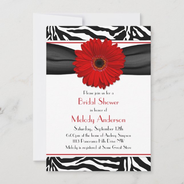 Invitation Chic Red Gerber Daisy Zebra Imprimer Fête des mari (Devant)