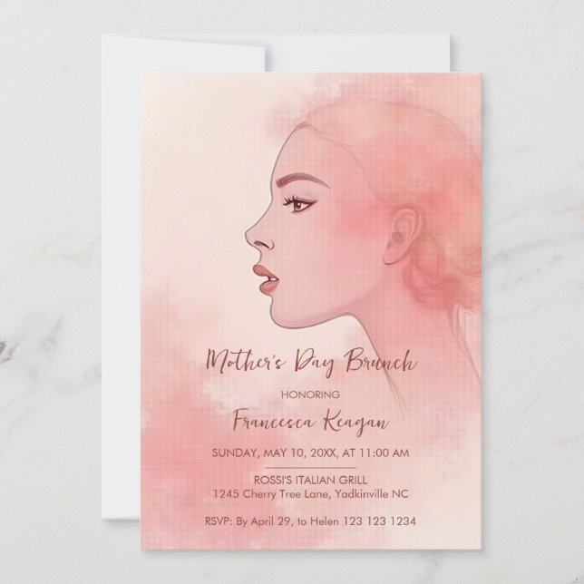 Invitation Chic Refined Artistic Peach Mother Silhouette (Devant)