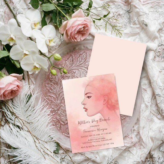 Invitation Chic Refined Artistic Peach Mother Silhouette (Elegant Chic Refined Artistic Peach Mother Silhouette Invitation Design for a Sophisticated Mothers.)