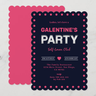 Invitation Chic Retro Bold Pink Navy Blue Galentine's Party