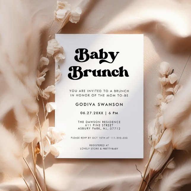 Invitation Chic rétro noir & blanc Bébé Brunch (Créateur téléchargé)