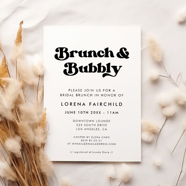 Invitation Chic Retro Noir & Blanc Brunch et Bubbly (Créateur téléchargé)