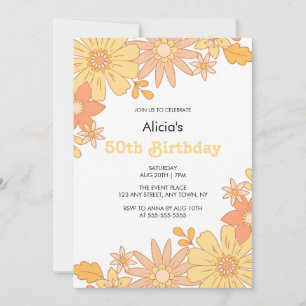 Invitation Chic Retro Orange Peach Flora Super 50e anniversai