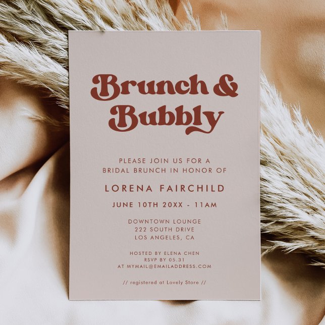 Invitation Chic Retro Peach Pink Brunch et Bubbly (Créateur téléchargé)