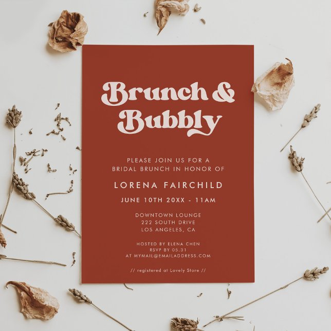 Invitation Chic Retro Terracotta Brunch et Bubbly (Créateur téléchargé)