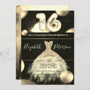 Invitation Chic Robe Or Confetti Dots Sweet 16