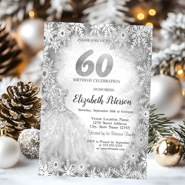Invitation Chic Robe Snowflakes hiver 60e anniversaire (Créateur téléchargé)