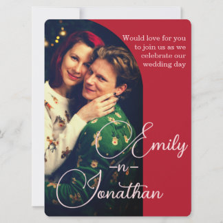 Invitation Chic Romantic Deep Red Split Photo QR Wedding