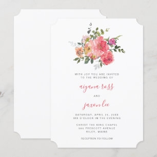 Invitation Chic rose Aquarelle Peony Bouquet Mariage