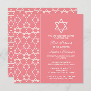 Invitation Chic Rose & Blanc Étoile Juive De David Bat mitzva