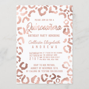 Invitation Chic Rose blanche or Cheetah Leopard Quinceañera