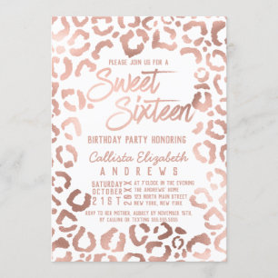 Invitation Chic Rose blanche or Cheetah Leopard Sweet 16