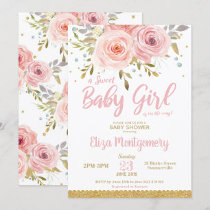 Invitation Chic Rose Blush Floral Sweet Baby shower Girl