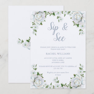Invitation Chic Rose Bordure Sip & See