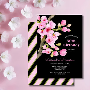 Invitation Chic rose cerise fleurs Sakura noir Anniversaire