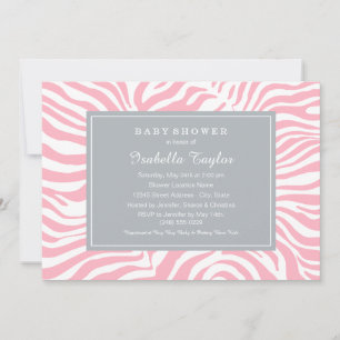 Invitation Chic rose et gris Zebra Stripes Baby shower fille