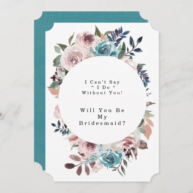 Invitation Chic rose et Turquoise pivoine serez-vous ma serva (Devant / Derrière)