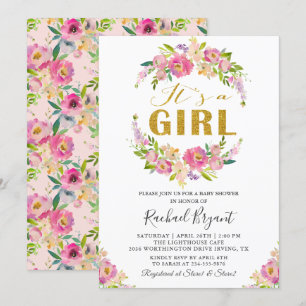 Invitation Chic rose floral C'est un Baby shower de fille