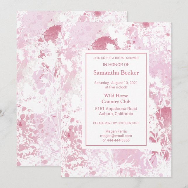 Invitation Chic Rose Floral Douche nuptiale (Devant / Derrière)