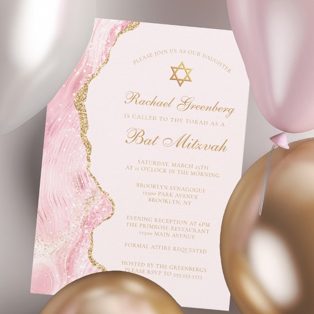 Invitation Chic Rose Gold Agate Bat mitzvah Party Personnalis (Créateur téléchargé)