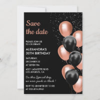 Chic Rose Gold Ballon 30 ans Save the Date