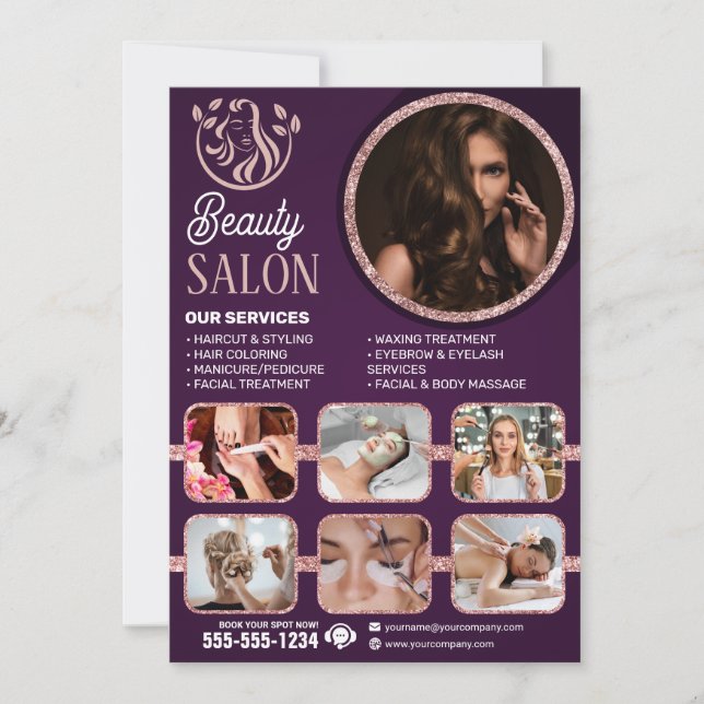 Invitation Chic Rose Gold Beauté Spa Hair Nail Maquillage Sal (Devant)