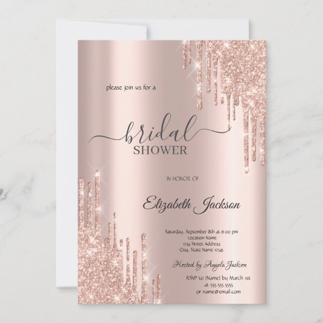 Invitation Chic Rose Gold Drips Fête de Mariage (Devant)