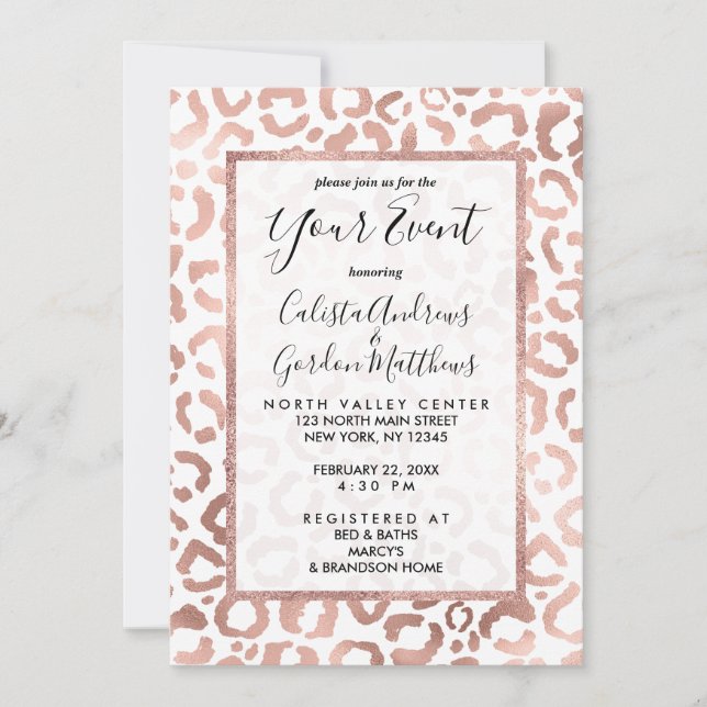 Invitation Chic Rose Gold Leopard Cheetah Poster de animal (Devant)