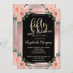 Invitation Chic Rose Gold Parties scintillant Flowers 50e fêt