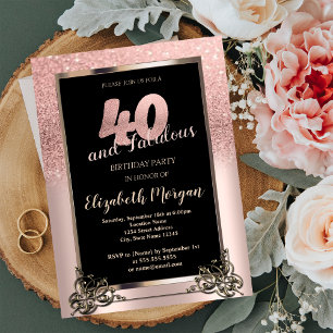 Invitation Chic Rose Gold Parties scintillant Ombre 40e fête
