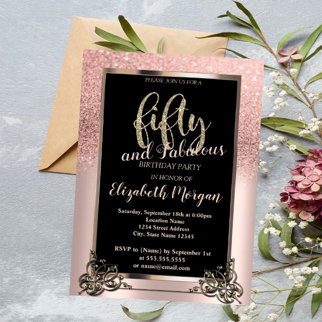 Invitation Chic Rose Gold Parties scintillant Ombre 50e fête  (Créateur téléchargé)