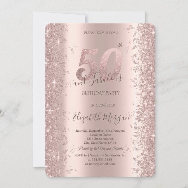 Invitation Chic Rose Gold Sparkle Diamonds 50e anniversaire (Devant)