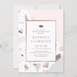 Invitation Chic Rose Gold Terrazzo Motif de la fête de gradua