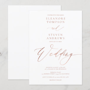 Invitation Chic rose or calligraphie luxe mariage blanc