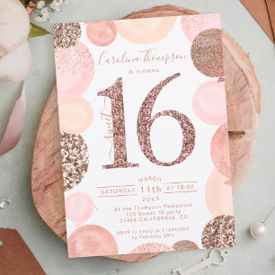 Invitation Chic rose or parties scintillant rose ballon Sweet