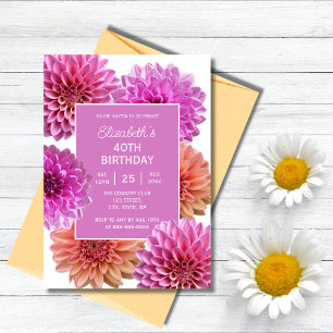 Invitation Chic rose Orange Dahlia Floral 40e anniversaire