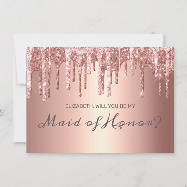 Invitation Chic Rose Parties scintillant de goutte d'or Maid  (Devant)