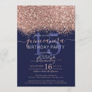 Invitation Chic Rose Parties scintillant de la Marine d'or Co