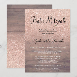 Invitation Chic rose parties scintillant or Bat mitzvah bois 
