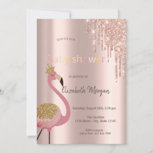 Invitation Chic Rose Parties scintillant or, Bons Flamants ro