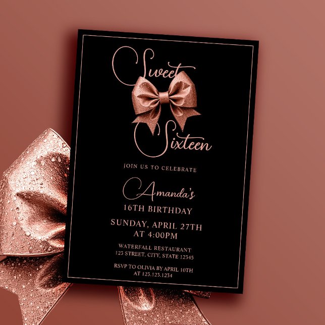 Invitation Chic Rose Parties scintillant or Bow Sweet 16 Anni (Créateur téléchargé)