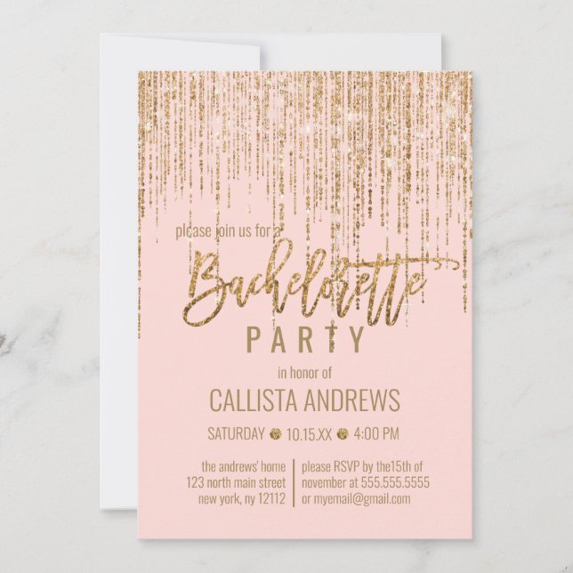 Invitation Chic rose Parties scintillant or frange rideau Bac (Devant)