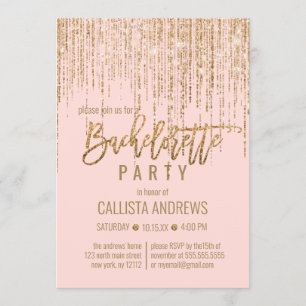 Invitation Chic rose Parties scintillant or frange rideau Bac