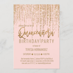 Invitation Chic rose Parties scintillant or rideau de bordure