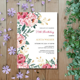Invitation Chic rose Peony Floral Gold Leaf Anniversaire