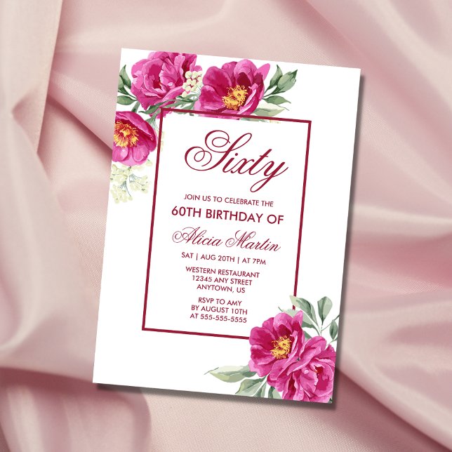 Invitation Chic rose Peony Floral Greenery 60e anniversaire (Créateur téléchargé)
