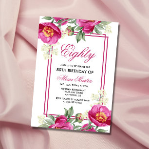 Invitation Chic rose Peony Floral Greenery 80e anniversaire