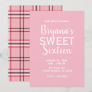 Invitation Chic rose Preppy Plaid Sweet 16 Anniversaire