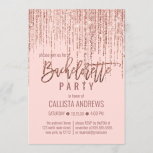 Invitation Chic Rose Rose Gold Parties scintillant Fringe Bac